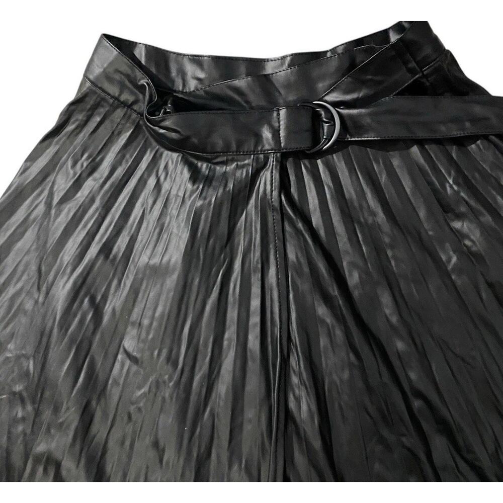 Zara Black Faux Leather Midi Skirt Belt Pleated Maxi Women XS Blogger Fave Wrap - Picture 5 of 11